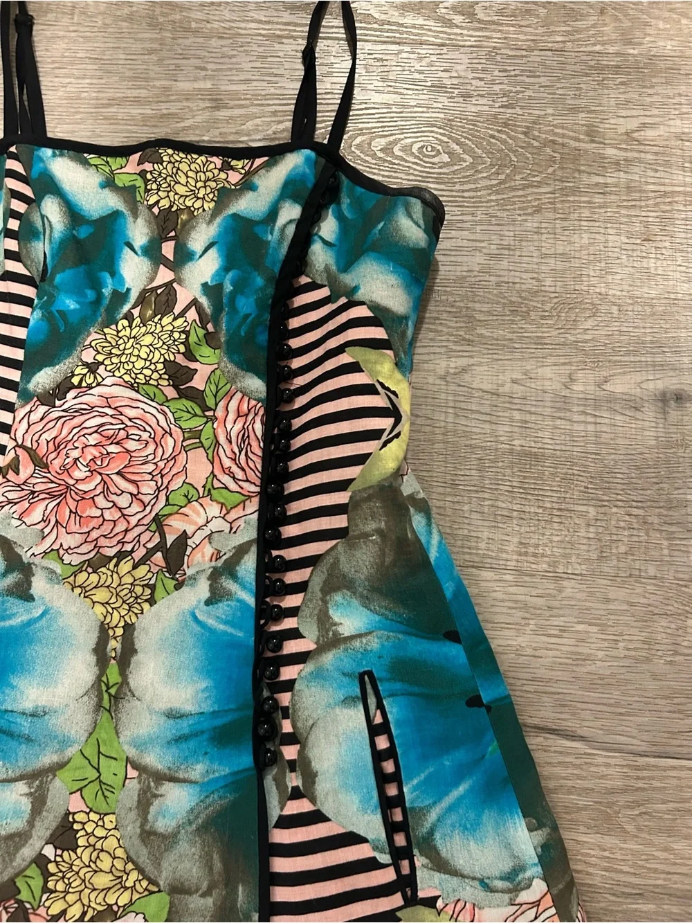 Tracy Reese NY Pink Blue Floral Linen  Coquette Fit to Flare A-Line Dress SZ 4
